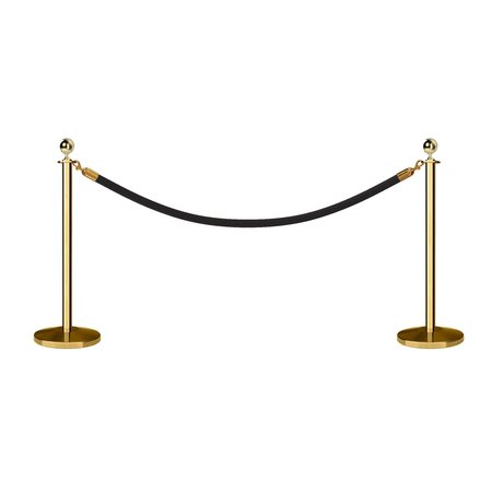 MONTOUR LINE Stanchion Post and Rope Kit Pol.Brass, 2 Ball Top1 Black Rope C-Kit-2-PB-BA-1-ER-BK-PB